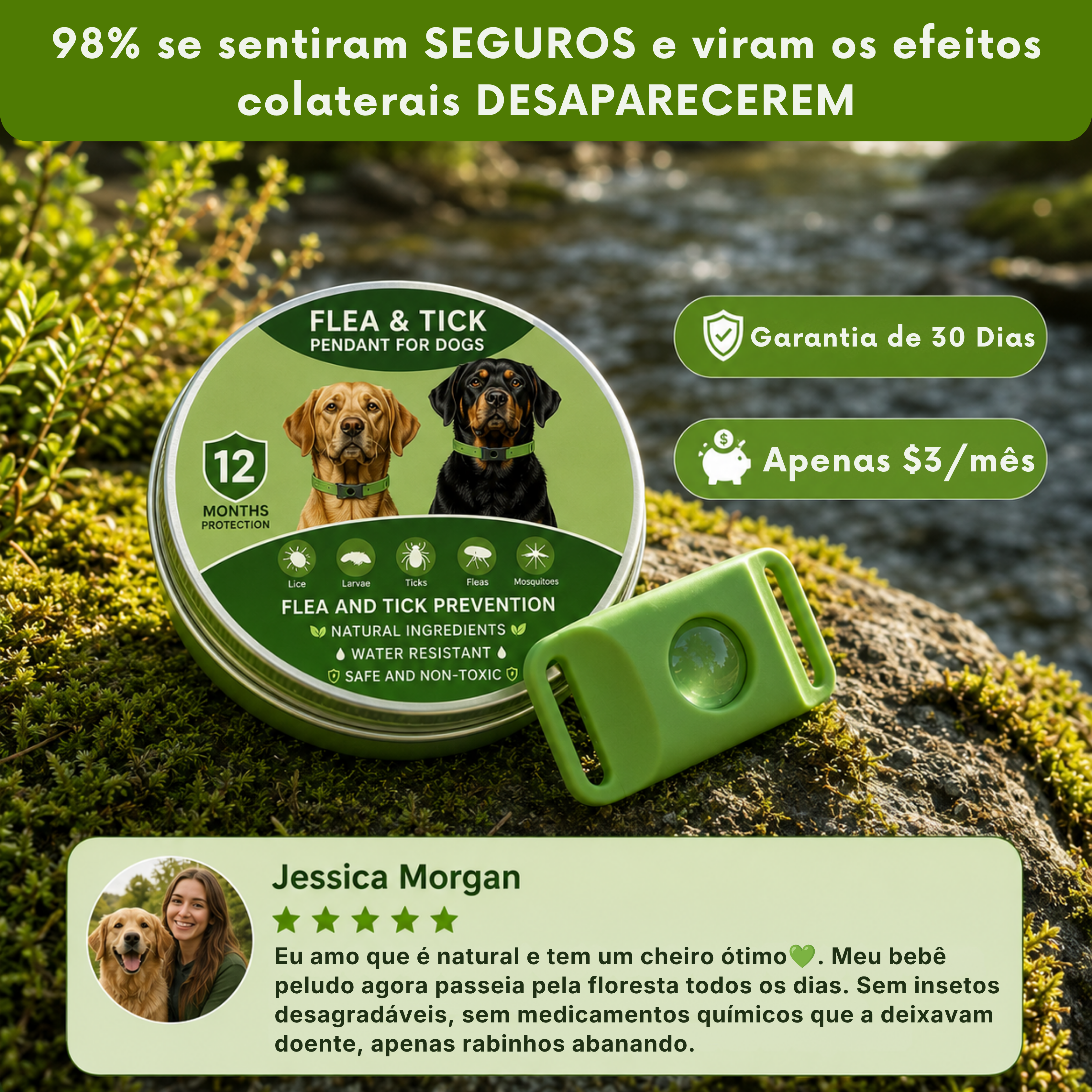 WooofPals™ Coleira Antipulgas e Carrapatos — 12 Meses de Proteção